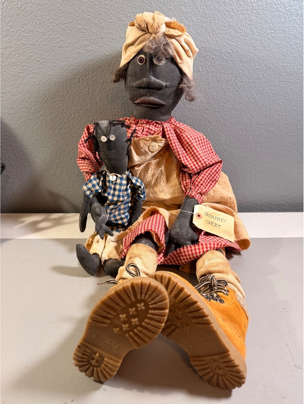 Vintage Handmade Granny Gert Cloth Doll with Child Doll